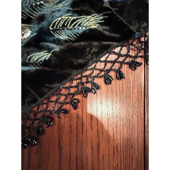 Exquisite PEACOCK Velvet Burnout V Tie Scarf Wrap Shawl - Picture 3 of 10